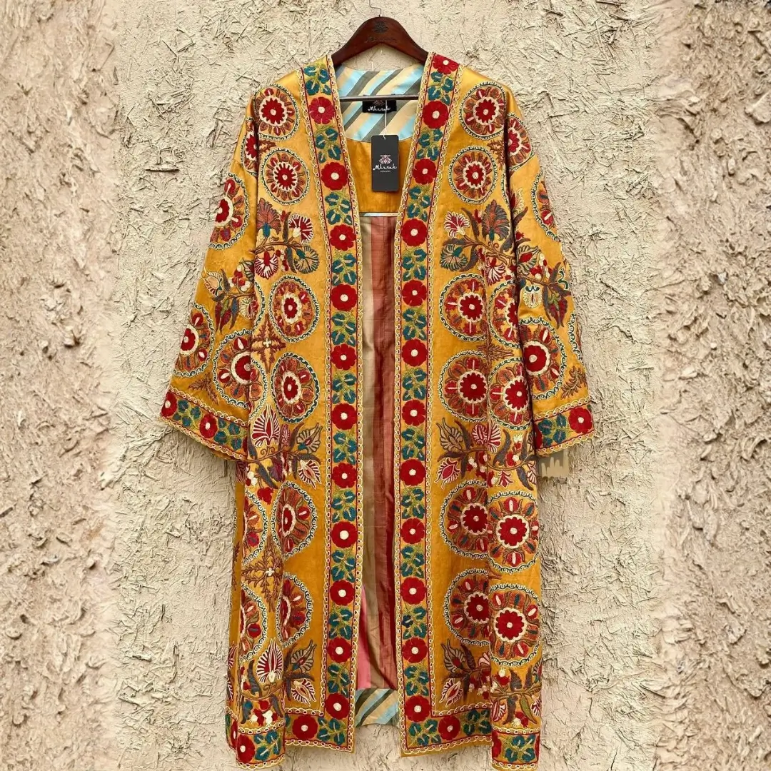 Chapan 02 (front 1) Handcrafted Golden Silk Suzani Chapan - Image 1