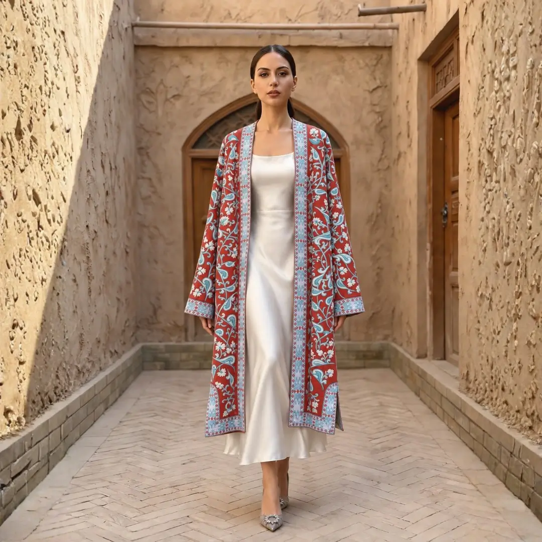 Chapan 06 (Front) Handcrafted Silk Suzani Chapan – Floral Embroidery & Japanese Beadwork - Image 1