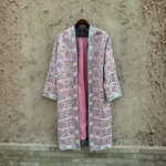 Blush Pink Silk Suzani Chapan – Geometric Rosette Embroidery & Japanese Beadwork - Image 3
