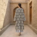 Silver Blue Silk Suzani Chapan – Geometric Embroidery & Japanese Beadwork - Image 2