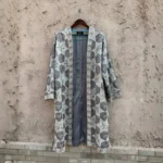 Silver Blue Silk Suzani Chapan – Geometric Embroidery & Japanese Beadwork - Image 4